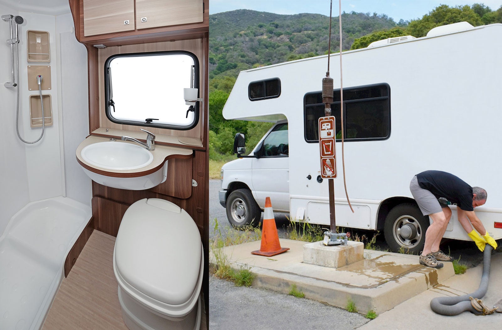 Portable RV/camper toilet and holding tank setup in Hayward, California