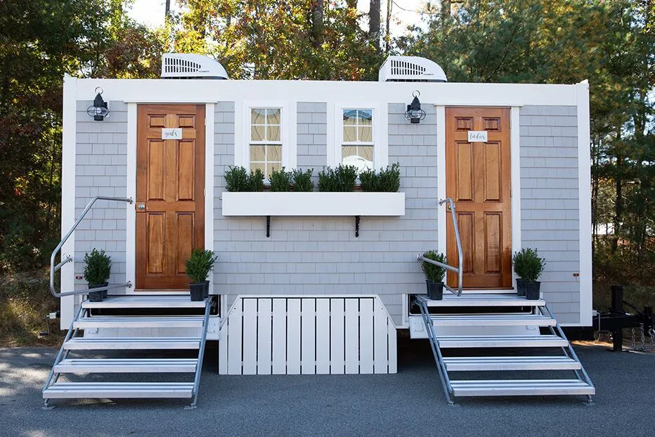 Wedding restroom units discretely staged at a venue in Hayward, California